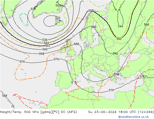 Geop./Temp. 500 hPa EC (AIFS) dom 23.06.2024 18 UTC