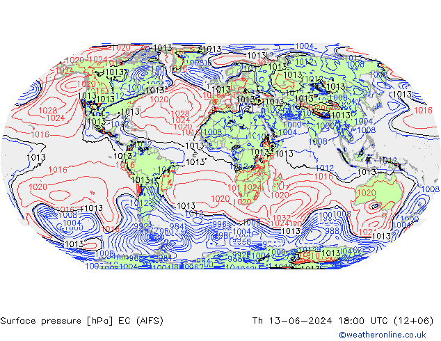 Presión superficial EC (AIFS) jue 13.06.2024 18 UTC