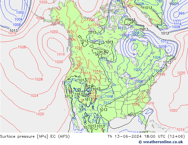 pression de l'air EC (AIFS) jeu 13.06.2024 18 UTC