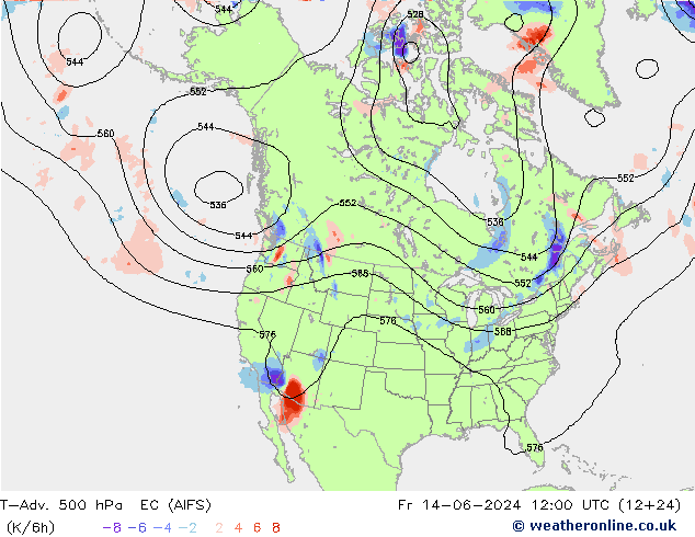 T-Adv. 500 hPa EC (AIFS) Sex 14.06.2024 12 UTC