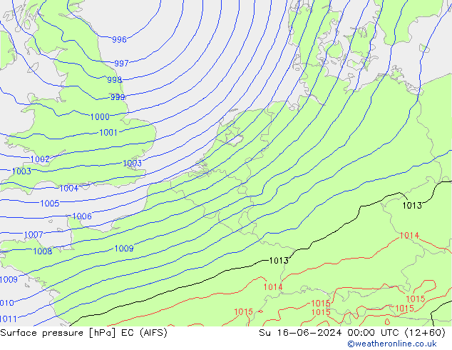 Atmosférický tlak EC (AIFS) Ne 16.06.2024 00 UTC