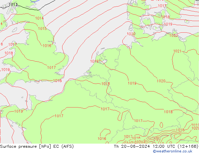 Atmosférický tlak EC (AIFS) Čt 20.06.2024 12 UTC