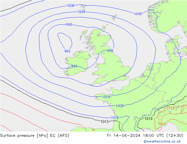 Pressione al suolo EC (AIFS) ven 14.06.2024 18 UTC