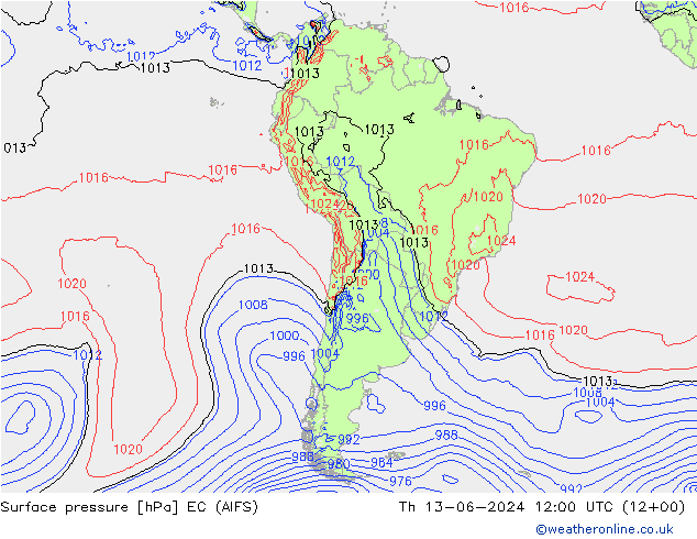 Surface pressure EC (AIFS) Th 13.06.2024 12 UTC