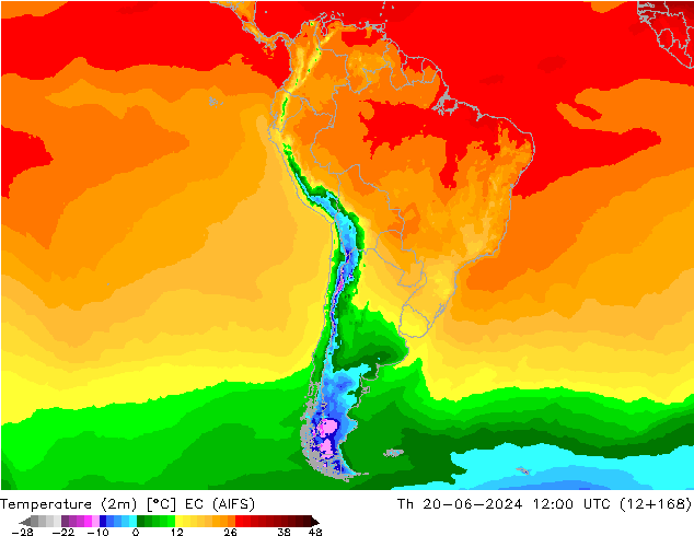 Temperatura (2m) EC (AIFS) gio 20.06.2024 12 UTC