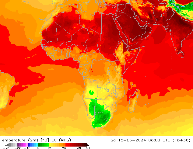 Temperatuurkaart (2m) EC (AIFS) za 15.06.2024 06 UTC