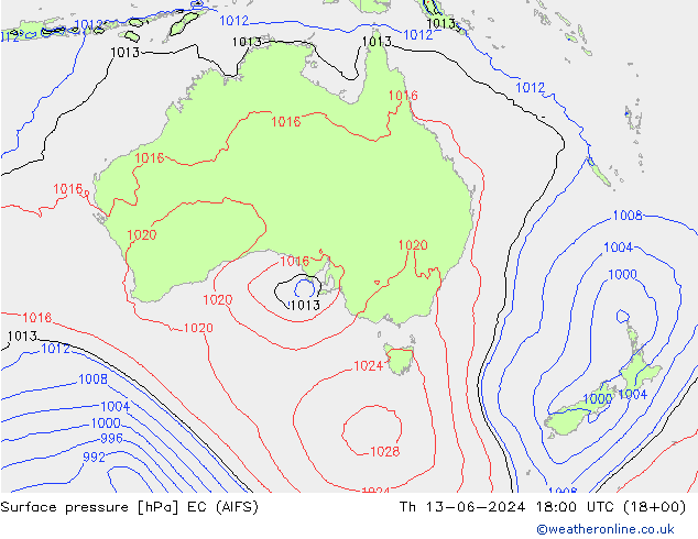 pressão do solo EC (AIFS) Qui 13.06.2024 18 UTC