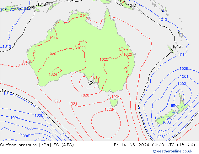 Presión superficial EC (AIFS) vie 14.06.2024 00 UTC