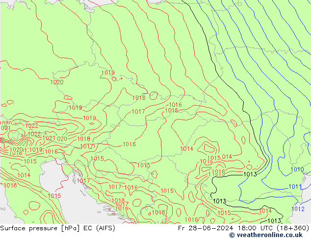 Presión superficial EC (AIFS) vie 28.06.2024 18 UTC