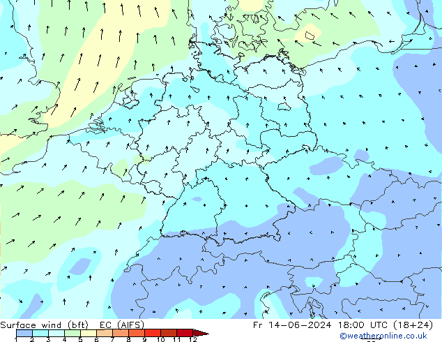 ве�Bе�@ 10 m (bft) EC (AIFS) пт 14.06.2024 18 UTC