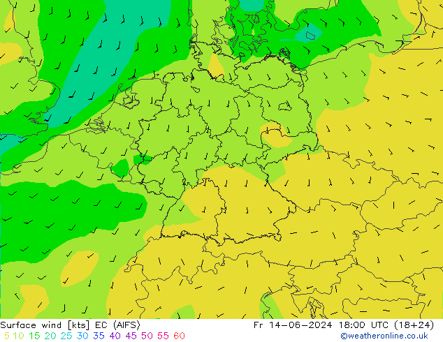 Bodenwind EC (AIFS) Fr 14.06.2024 18 UTC