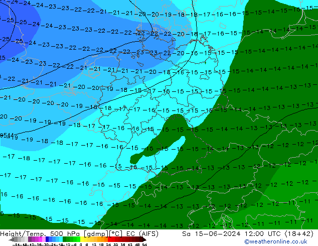 Geop./Temp. 500 hPa EC (AIFS) sáb 15.06.2024 12 UTC