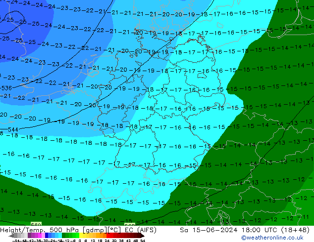 Height/Temp. 500 гПа EC (AIFS) сб 15.06.2024 18 UTC