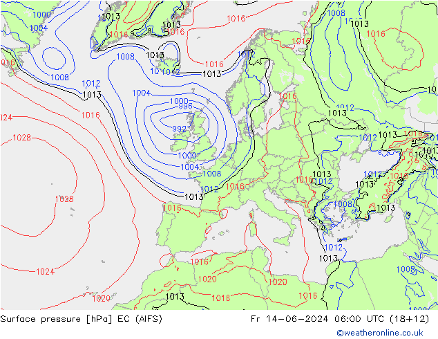 Pressione al suolo EC (AIFS) ven 14.06.2024 06 UTC