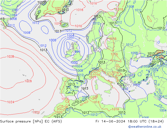 Surface pressure EC (AIFS) Fr 14.06.2024 18 UTC