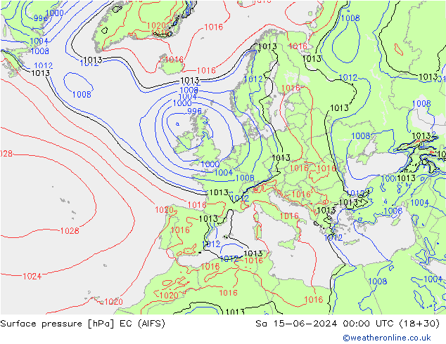 Surface pressure EC (AIFS) Sa 15.06.2024 00 UTC