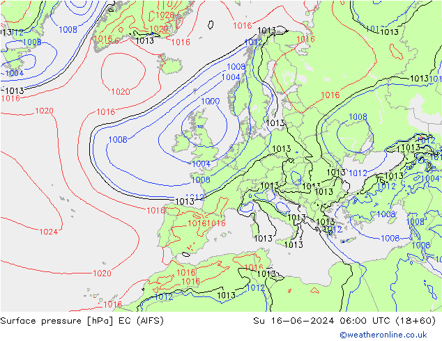 Surface pressure EC (AIFS) Su 16.06.2024 06 UTC