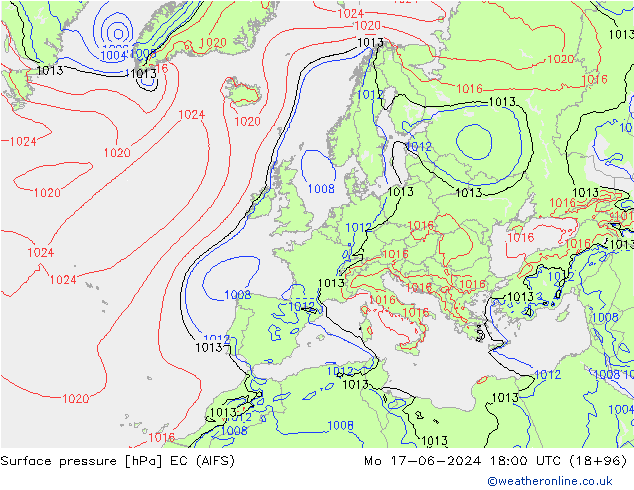 Surface pressure EC (AIFS) Mo 17.06.2024 18 UTC