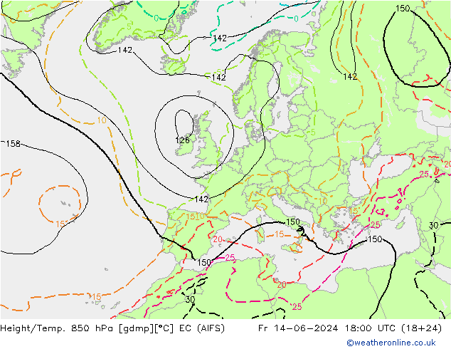 Height/Temp. 850 hPa EC (AIFS) Fr 14.06.2024 18 UTC