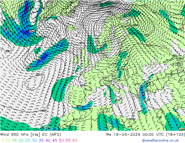 Rüzgar 950 hPa EC (AIFS) Çar 19.06.2024 00 UTC