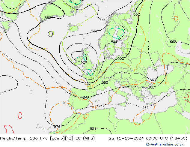 Height/Temp. 500 hPa EC (AIFS) sab 15.06.2024 00 UTC