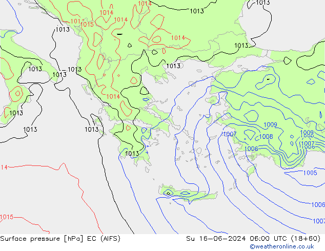 Atmosférický tlak EC (AIFS) Ne 16.06.2024 06 UTC