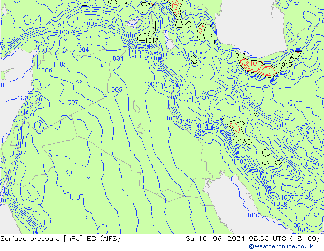 Pressione al suolo EC (AIFS) dom 16.06.2024 06 UTC