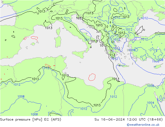 Pressione al suolo EC (AIFS) dom 16.06.2024 12 UTC