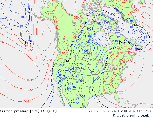 приземное давление EC (AIFS) Вс 16.06.2024 18 UTC