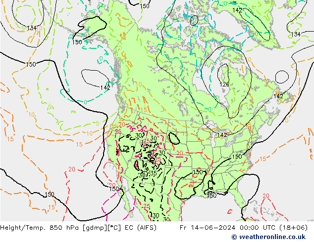 Height/Temp. 850 hPa EC (AIFS) Fr 14.06.2024 00 UTC