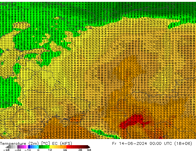 Temperatura (2m) EC (AIFS) Sex 14.06.2024 00 UTC