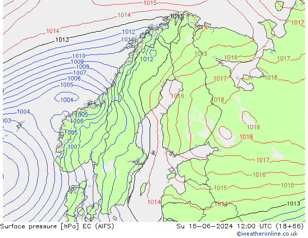 Surface pressure EC (AIFS) Su 16.06.2024 12 UTC