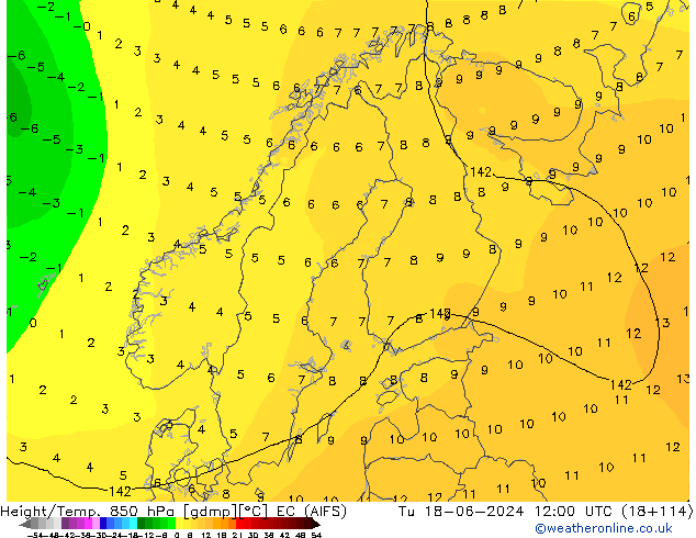 Height/Temp. 850 hPa EC (AIFS) Tu 18.06.2024 12 UTC