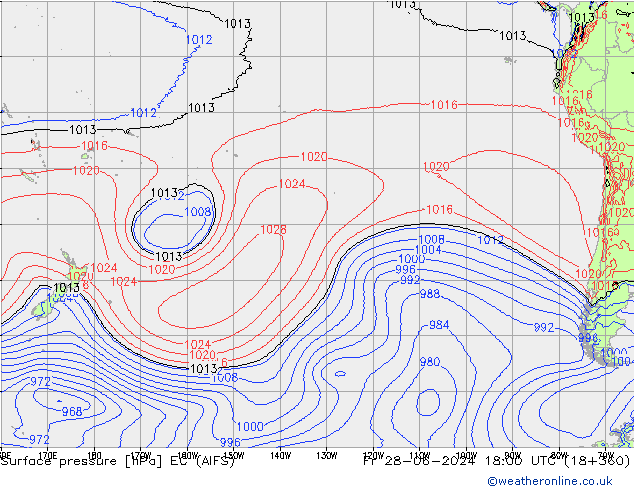 Atmosférický tlak EC (AIFS) Pá 28.06.2024 18 UTC