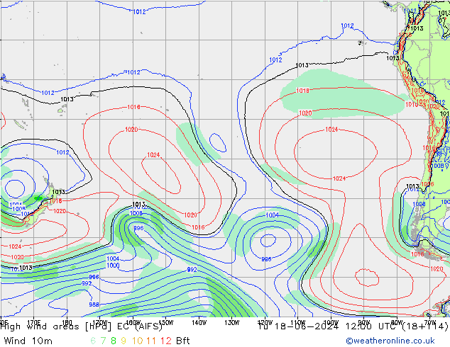 yüksek rüzgarlı alanlar EC (AIFS) Sa 18.06.2024 12 UTC