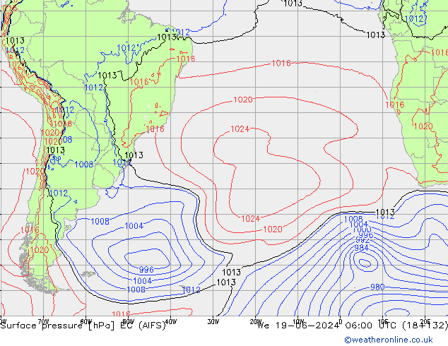 Presión superficial EC (AIFS) mié 19.06.2024 06 UTC