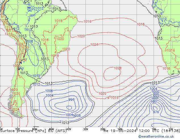 Surface pressure EC (AIFS) We 19.06.2024 12 UTC