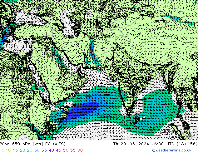 Wind 850 hPa EC (AIFS) Do 20.06.2024 06 UTC