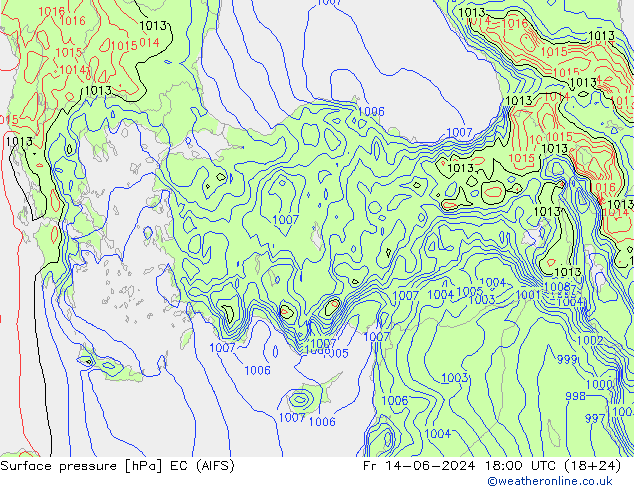 ciśnienie EC (AIFS) pt. 14.06.2024 18 UTC