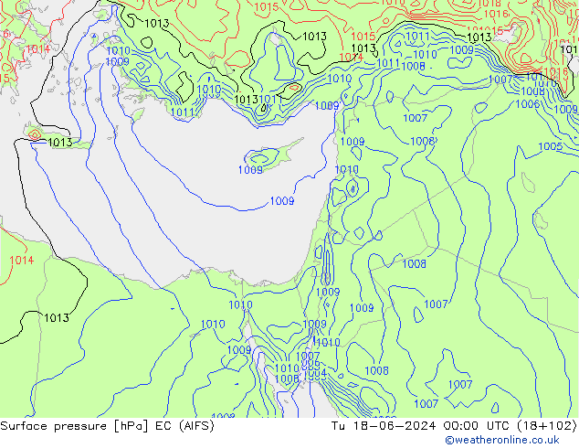 Surface pressure EC (AIFS) Tu 18.06.2024 00 UTC