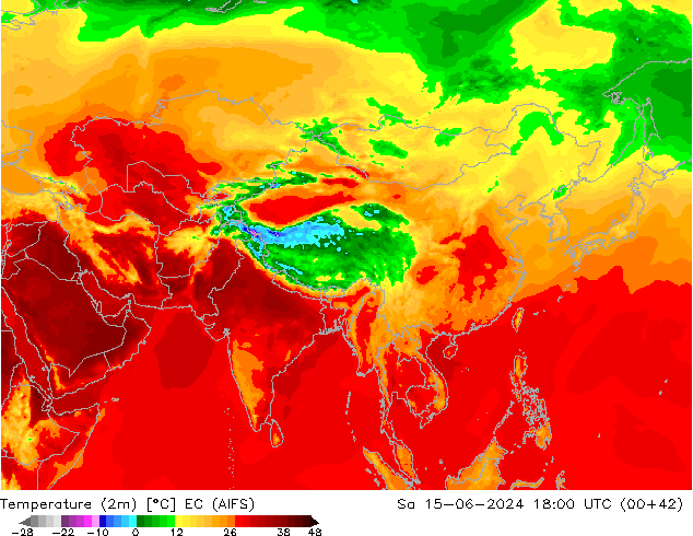 Sıcaklık Haritası (2m) EC (AIFS) Cts 15.06.2024 18 UTC