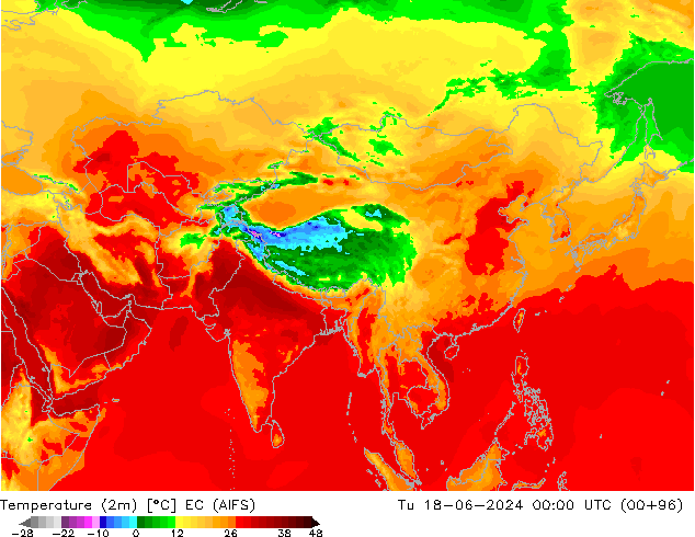 Sıcaklık Haritası (2m) EC (AIFS) Sa 18.06.2024 00 UTC