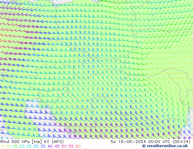 ветер 500 гПа EC (AIFS) сб 15.06.2024 00 UTC