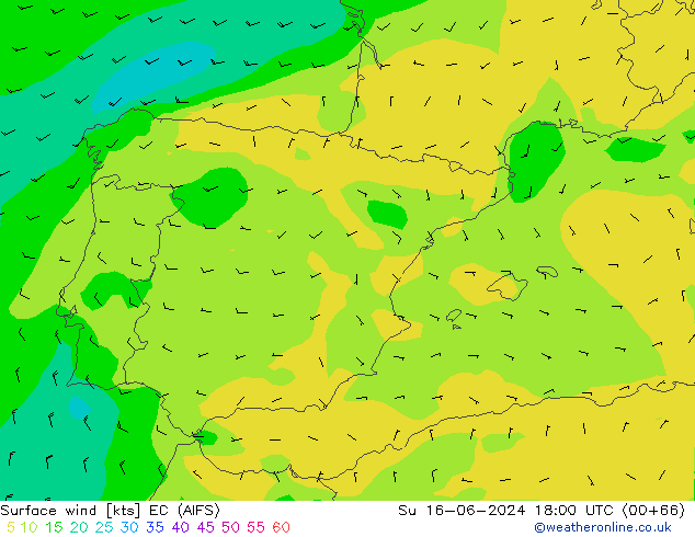 Surface wind EC (AIFS) Su 16.06.2024 18 UTC