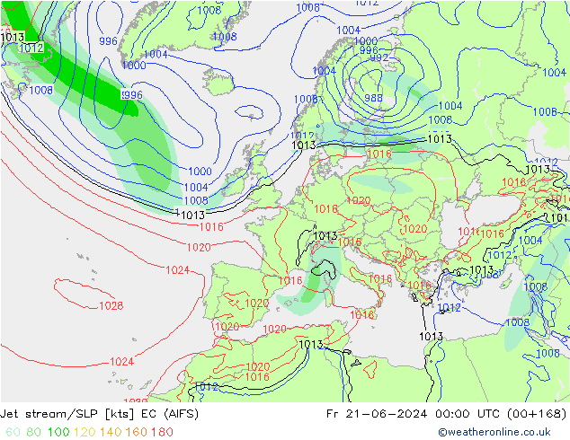 Jet stream EC (AIFS) Sex 21.06.2024 00 UTC