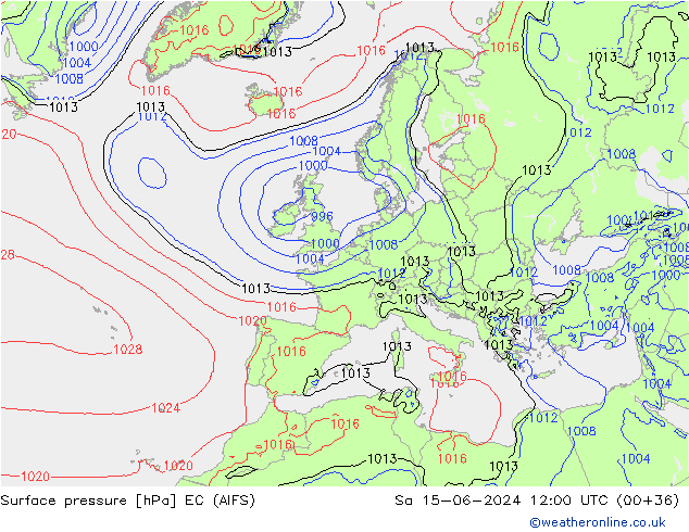 ciśnienie EC (AIFS) so. 15.06.2024 12 UTC