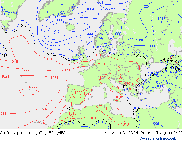 Surface pressure EC (AIFS) Mo 24.06.2024 00 UTC