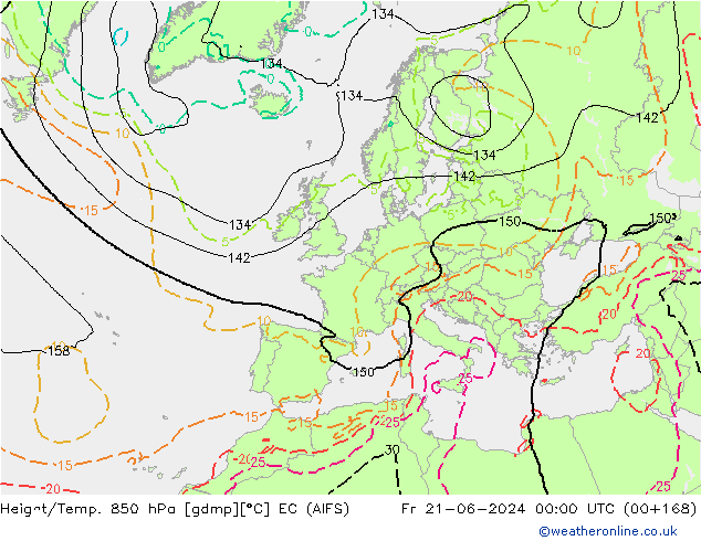 Height/Temp. 850 hPa EC (AIFS) ven 21.06.2024 00 UTC