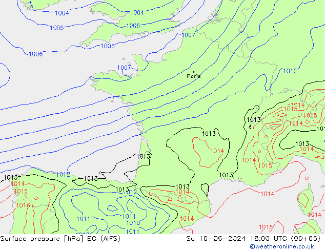 Luchtdruk (Grond) EC (AIFS) zo 16.06.2024 18 UTC