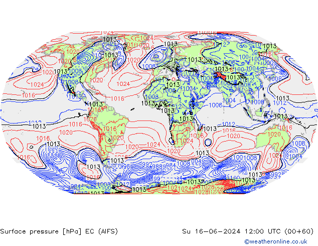 Pressione al suolo EC (AIFS) dom 16.06.2024 12 UTC